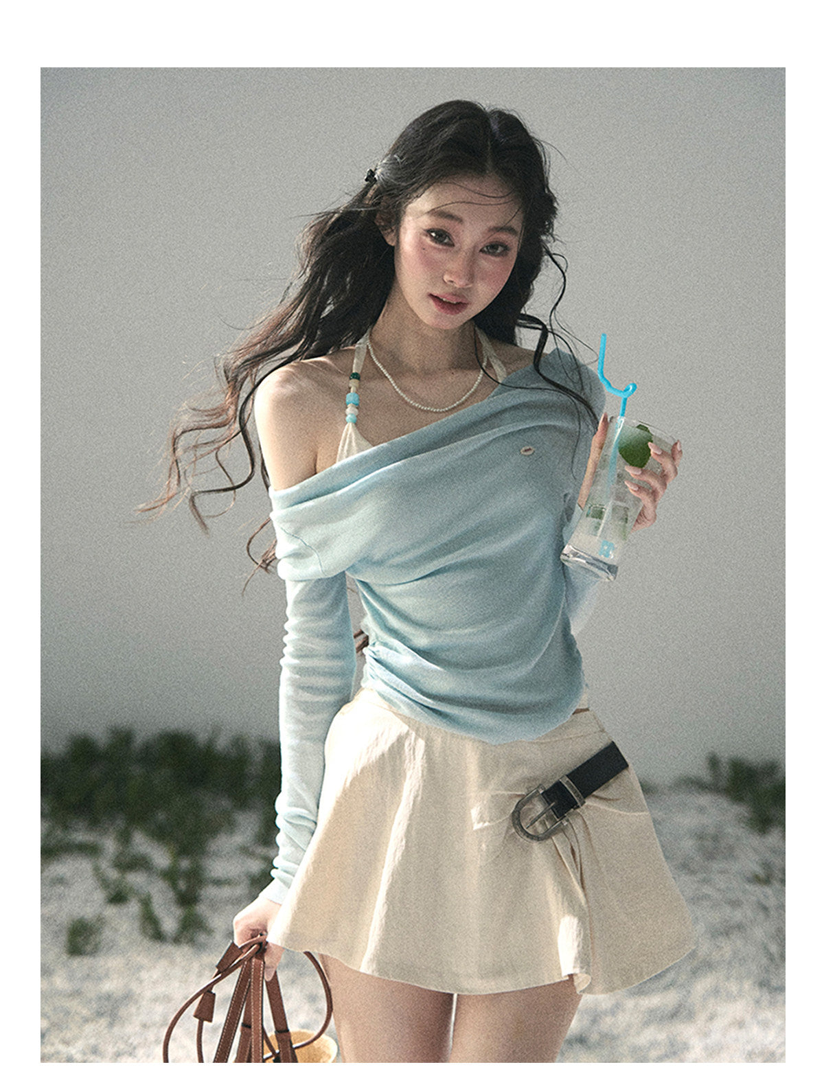 ShaoYeYan Aomalm Frosting on the Shoulder Fake Two-Layer Halter Top