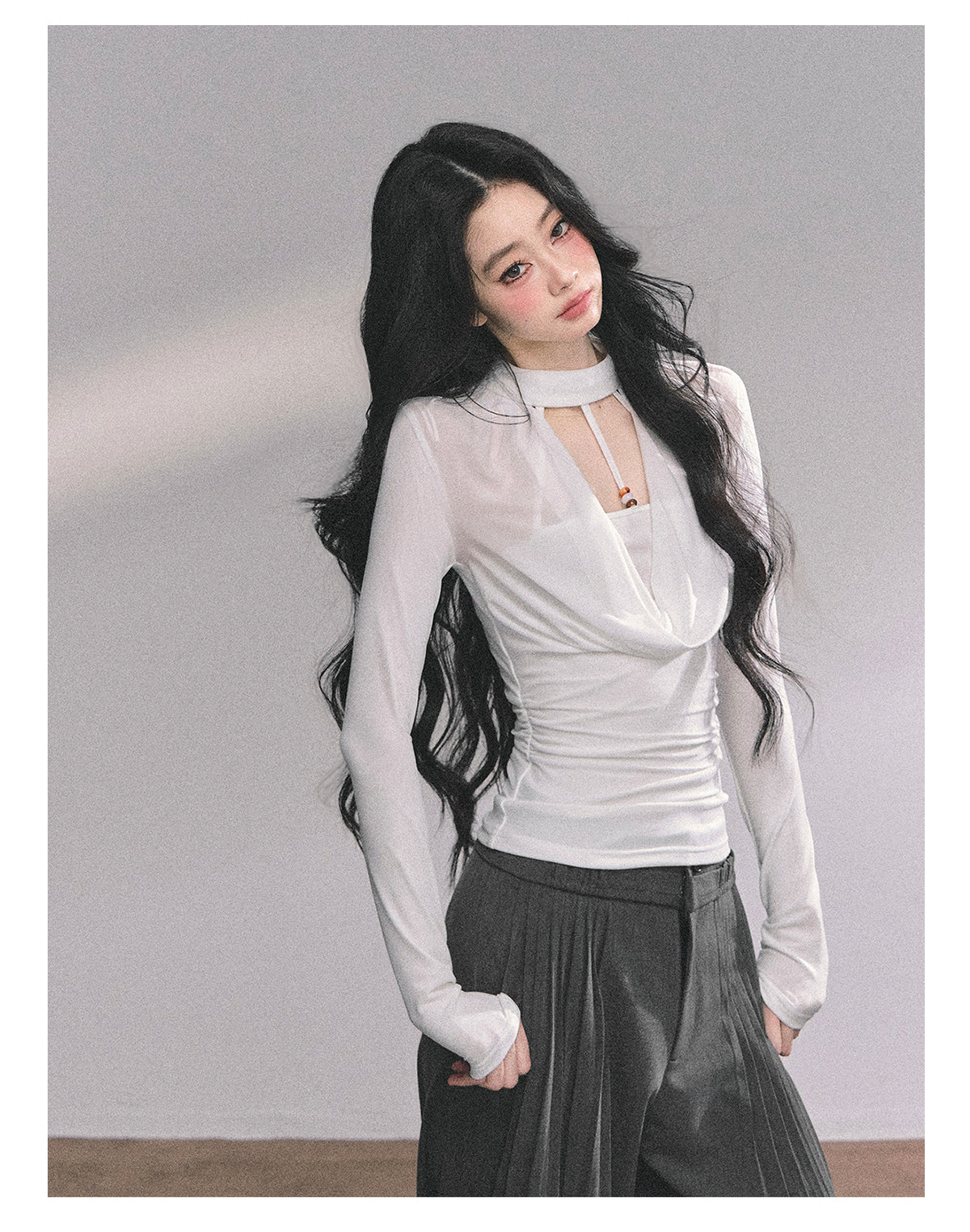 ShaoYeYan Baddie Hot Girl Fake Two-Layer Long Sleeve Top