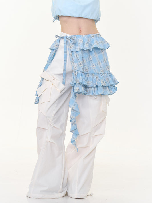 ziziFei Retro Blue Checkered Skirt