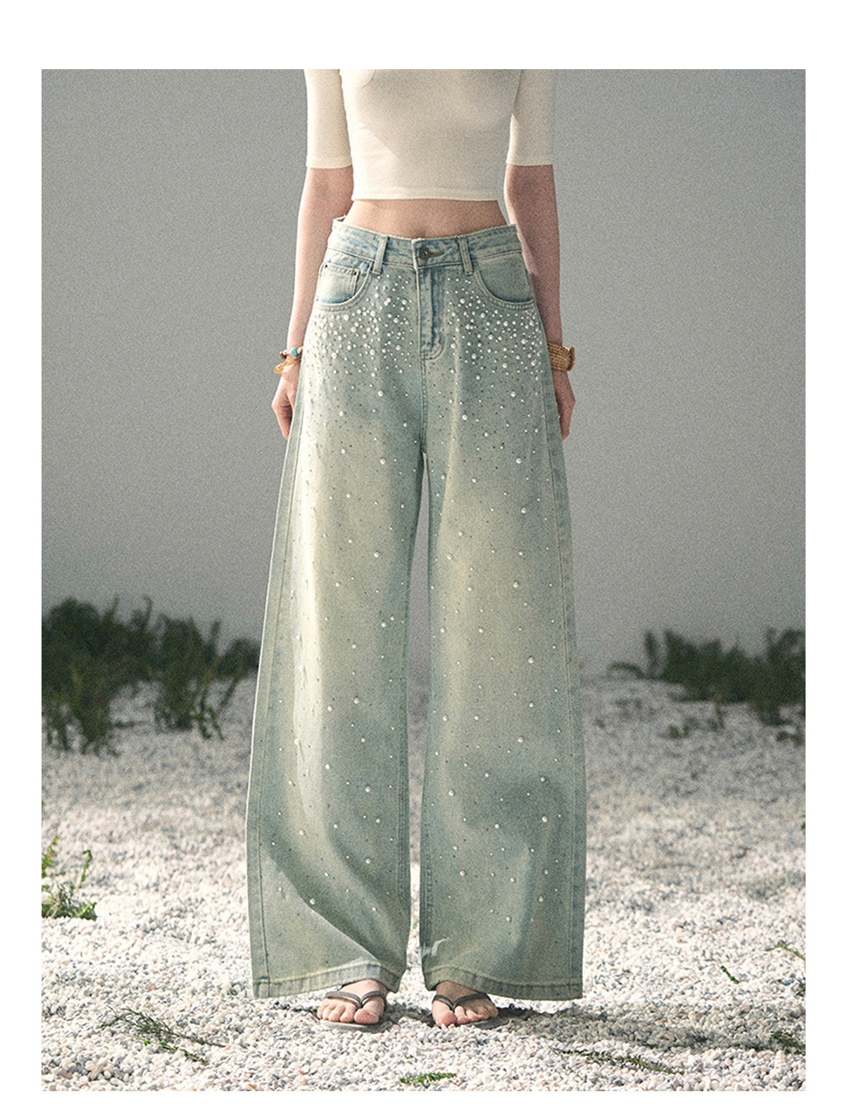 ShaoYeYan Aomalm Blue Note Stardust Embellished Straight Jeans