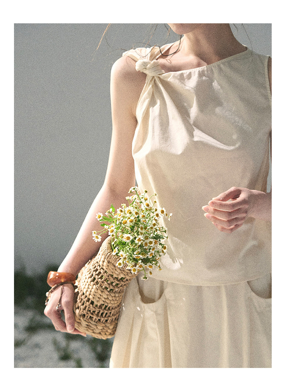 ShaoYeYan Aomalm White Pleated Poem Elegant Two-Piece Set