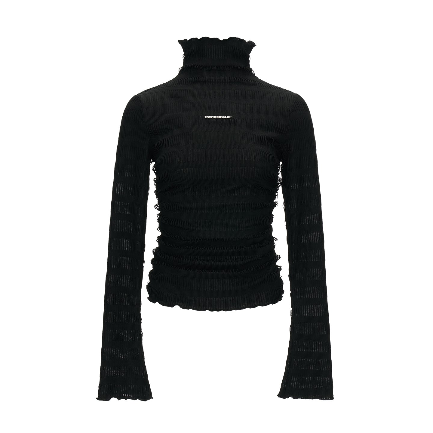 MAMC Textured Striped Turtleneck Top