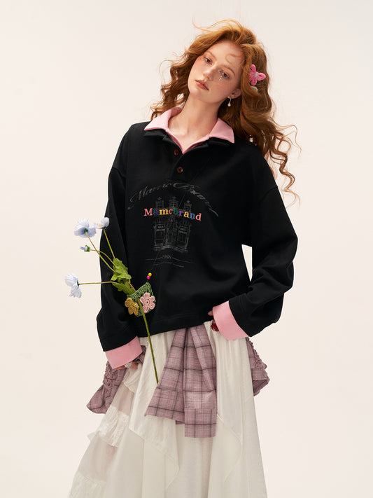 MAMC Fake Two-Layer Button Collar Polo Hoodie