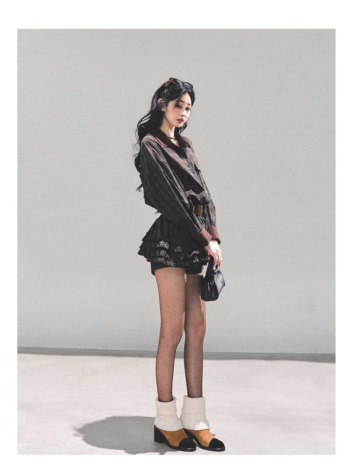 ShaoYeYan Sunset Trajectory Polo Plaid Dress