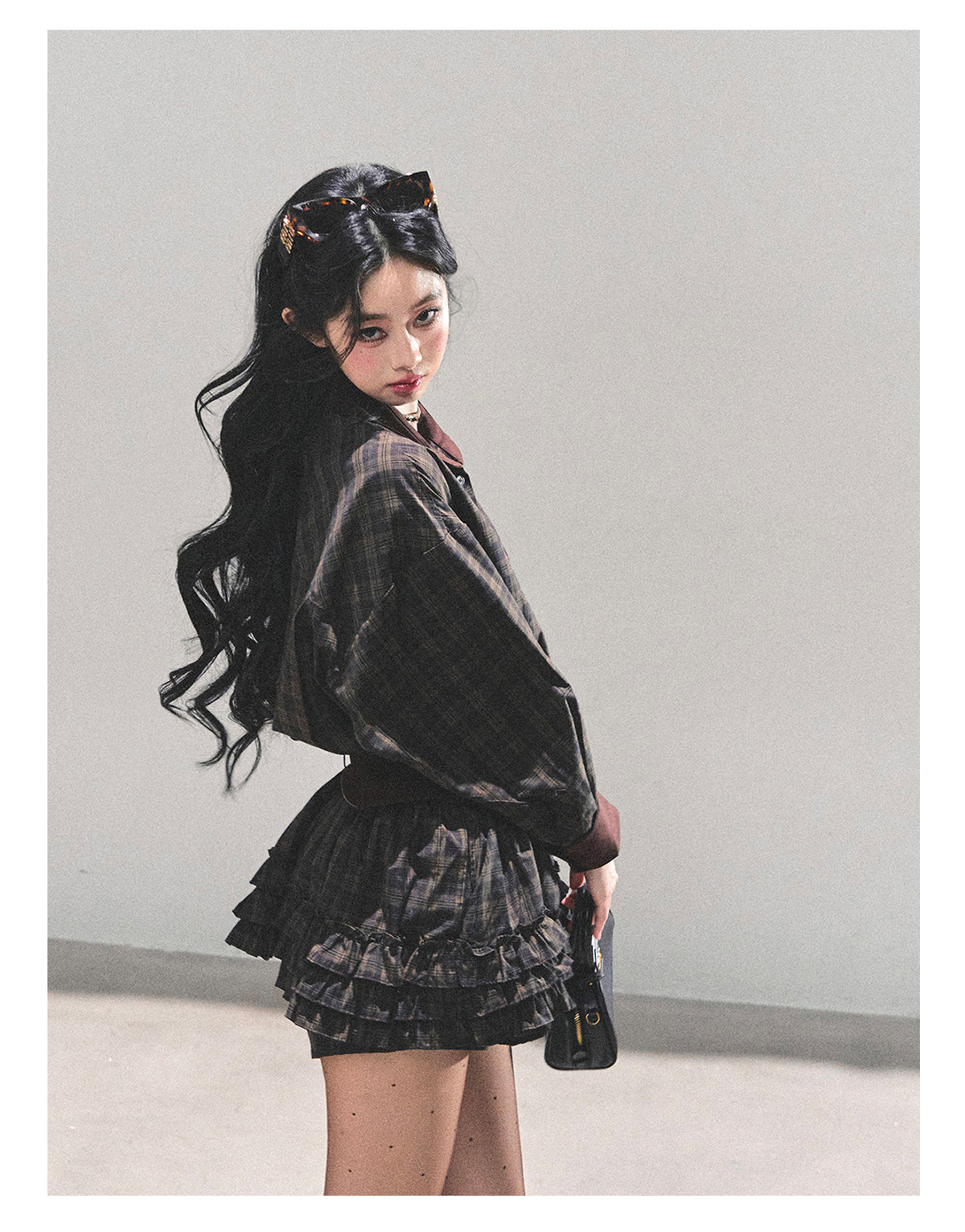 ShaoYeYan Sunset Trajectory Polo Plaid Dress