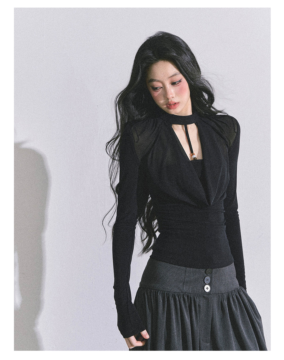 ShaoYeYan Baddie Hot Girl Fake Two-Layer Long Sleeve Top