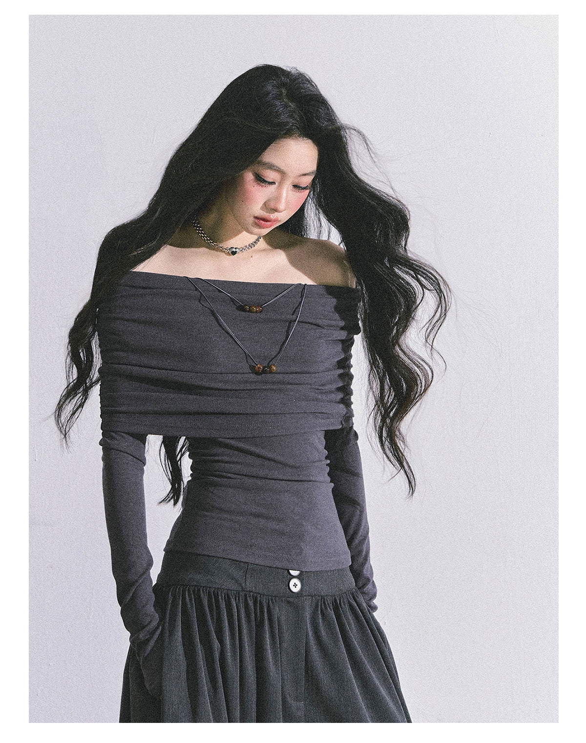 ShaoYeYan Reed College Off-Shoulder American Long Sleeve Top