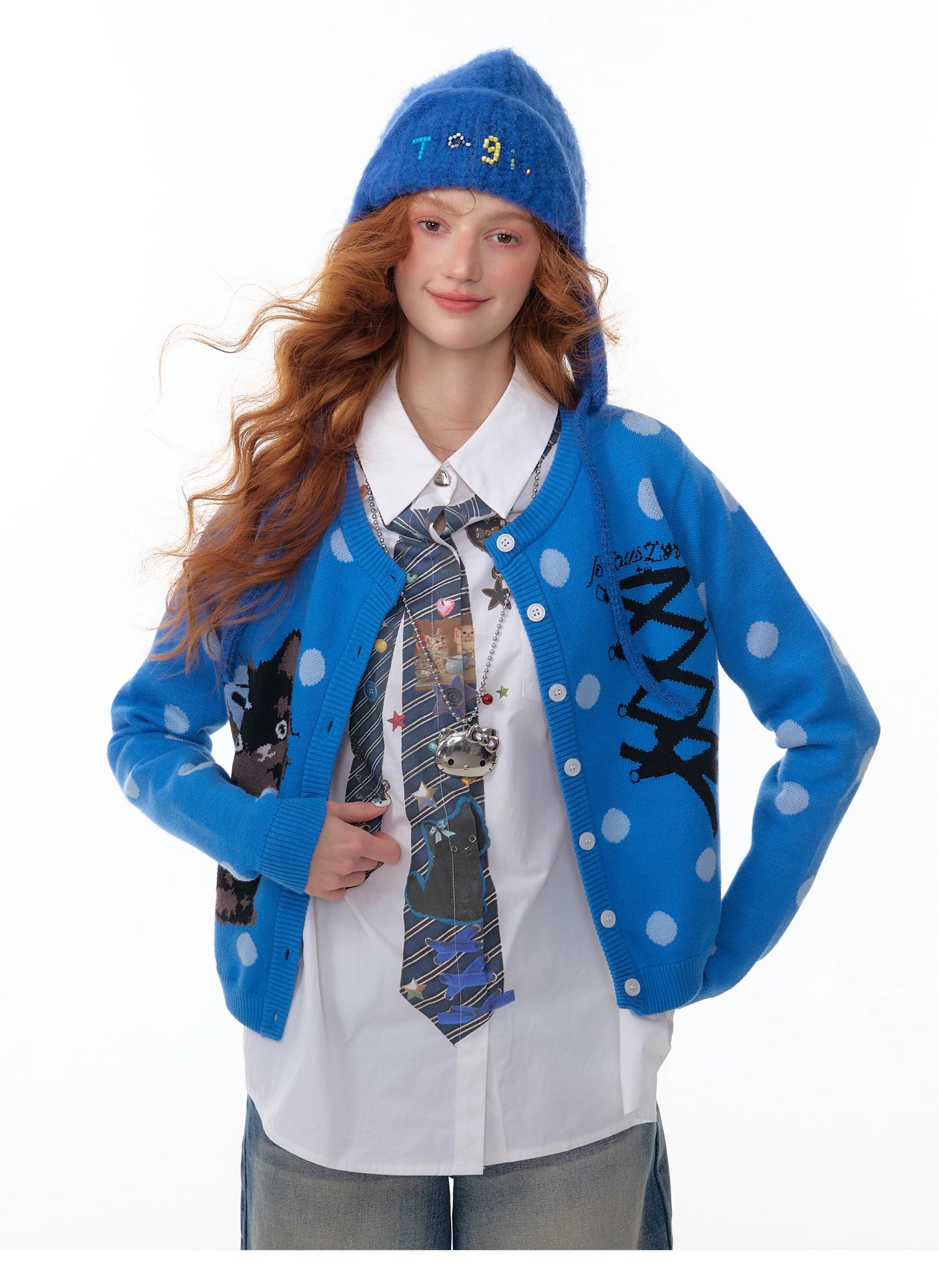 ZiziFei "Meow Sweetheart" Dot Knit Cardigan