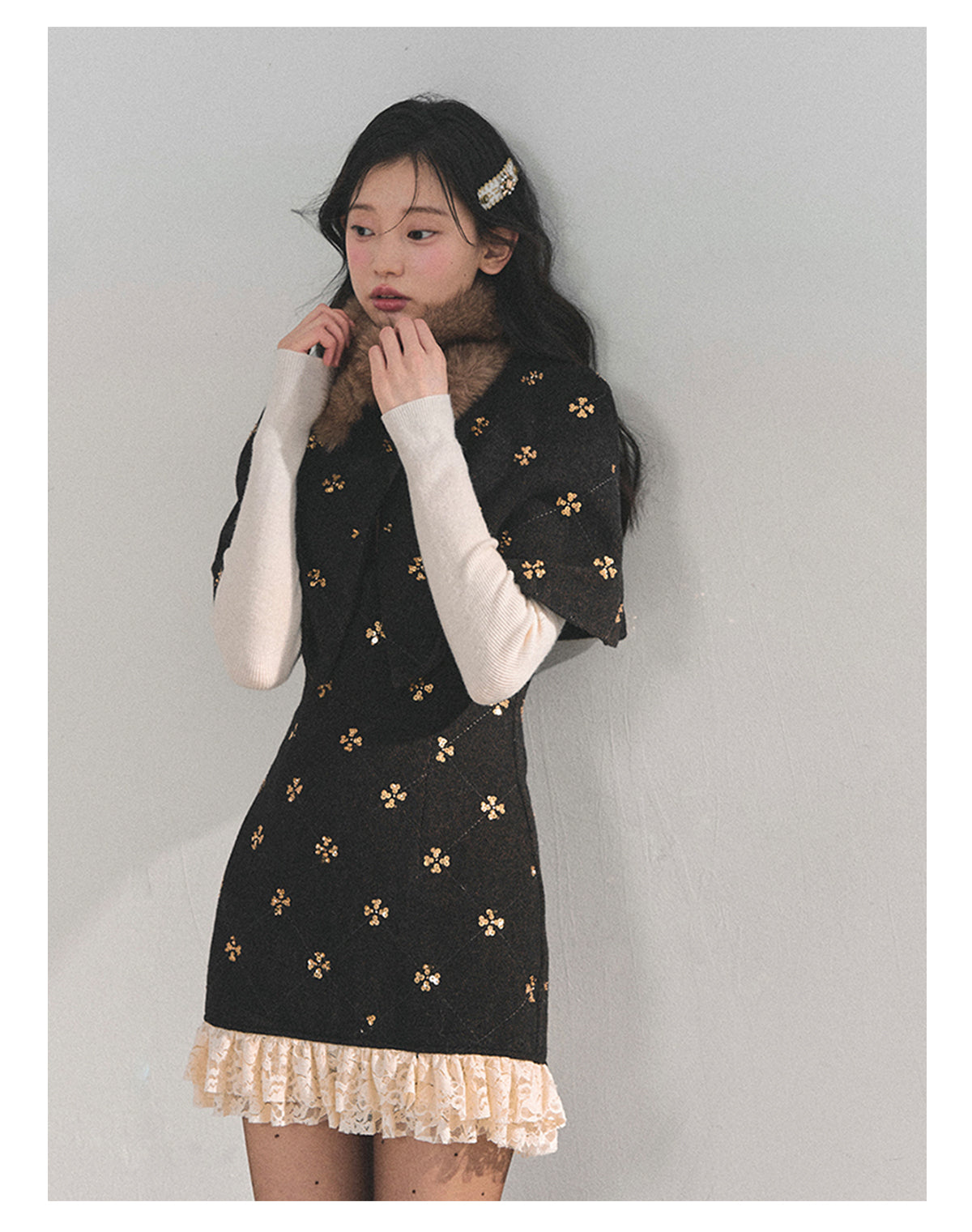 ShaoYeYan Aomalm Waltz on a Snowy Night Wool Cape Dress