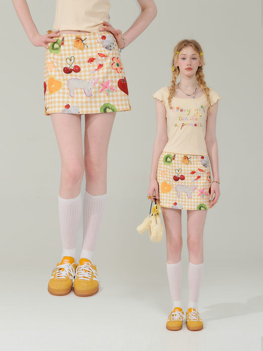 ziziFei Playful Fruit Print High-Waist Mini Skirt