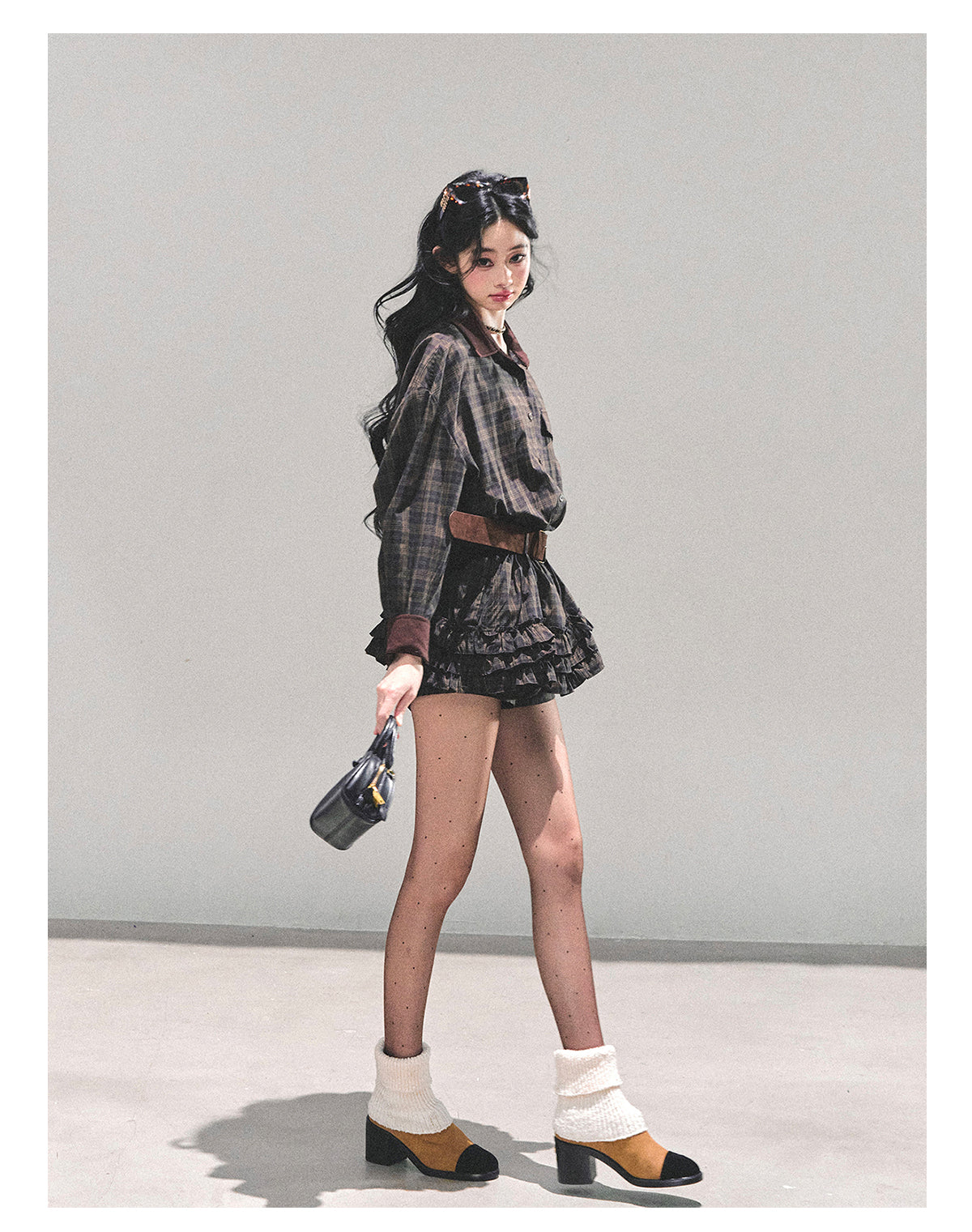 ShaoYeYan Sunset Trajectory Polo Plaid Dress