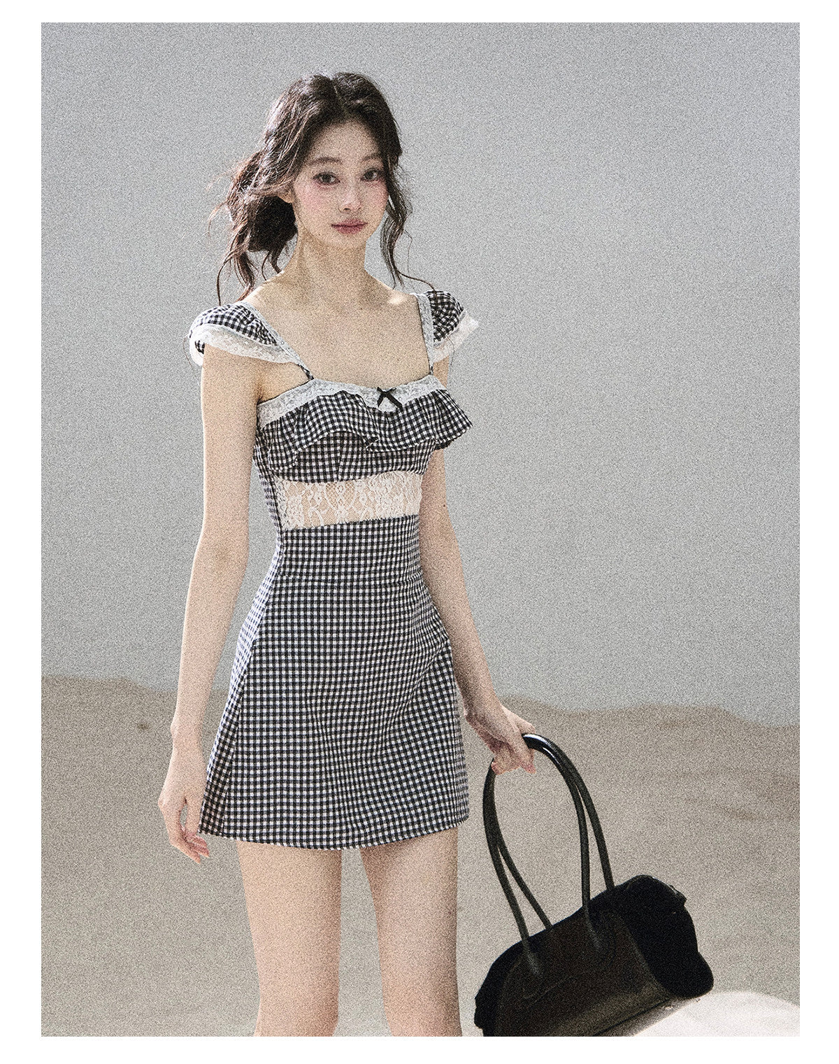 ShaoYeYan Aomalm She in Old Film Frames French Lace Plaid Dress