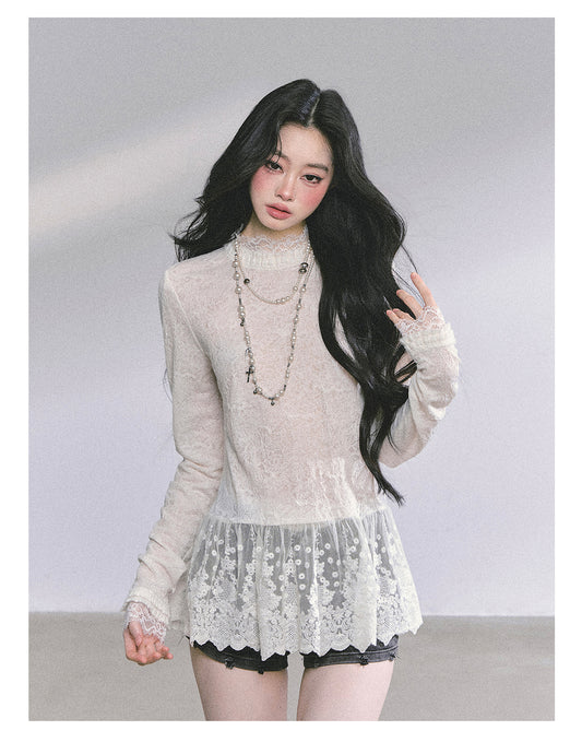 ShaoYeYan Floating Lace Art Loose Long Sleeve T-Shirt