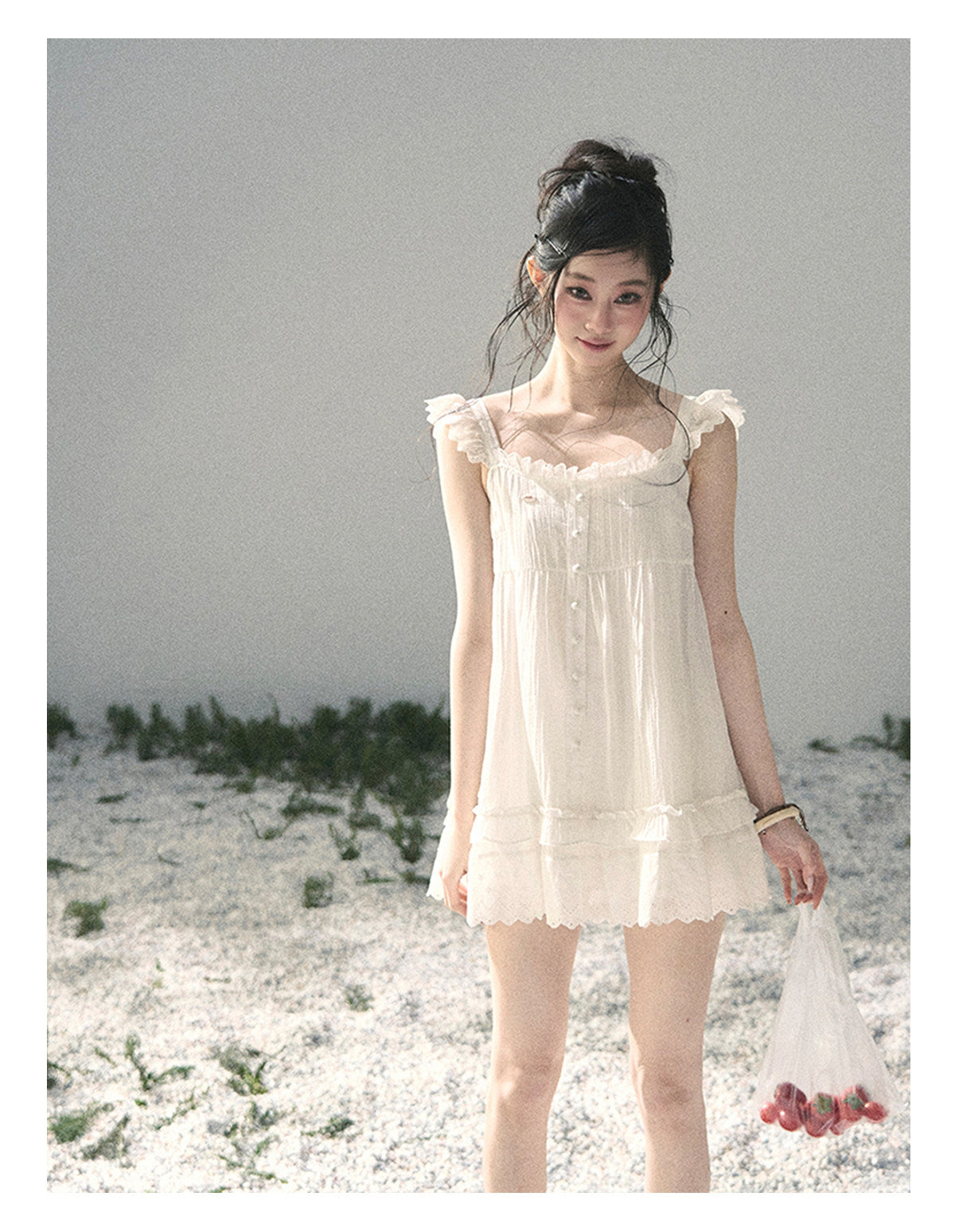 ShaoYeYan Aomalm Fragments of Light Adorn the Hem French Butterfly Sleeve Lace Dress