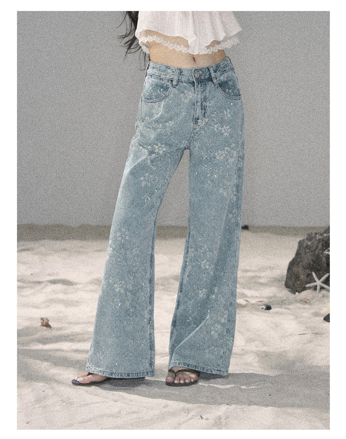 ShaoYeYan Aomalm Fragmented Starlight American Rhinestone Floral Jeans