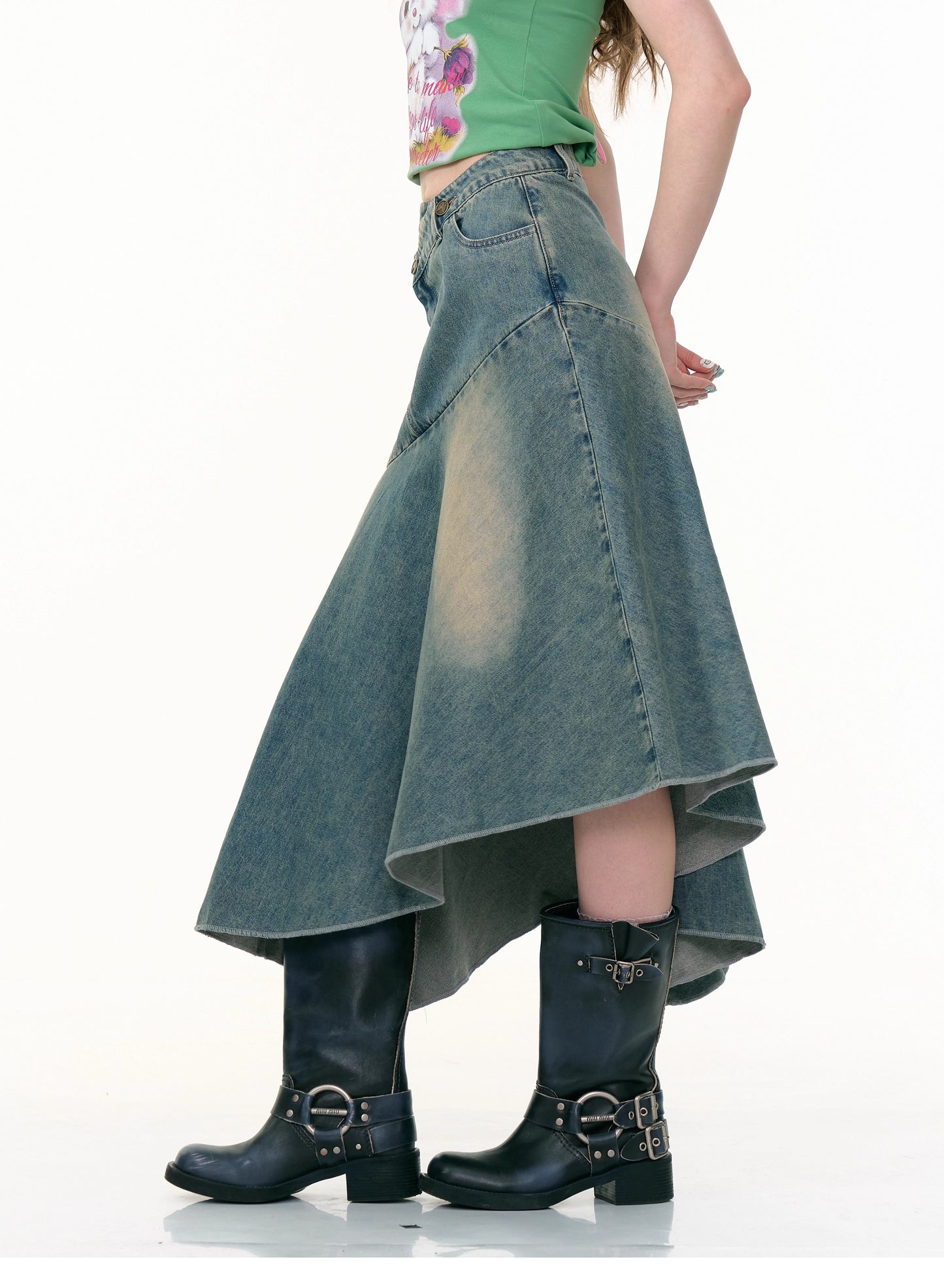 ZiziFei Asymmetrical Denim Midi Skirt