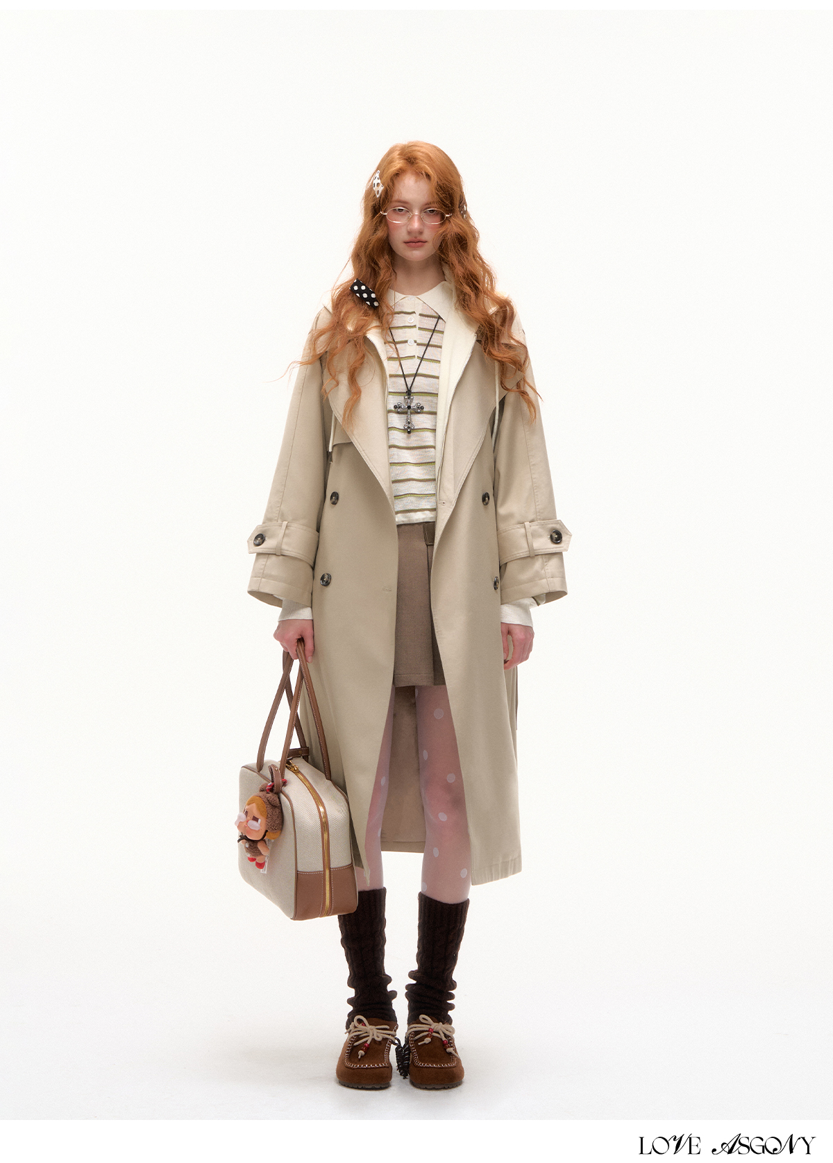 AsGony British Style Fake Two-Tone Long Trench Coat