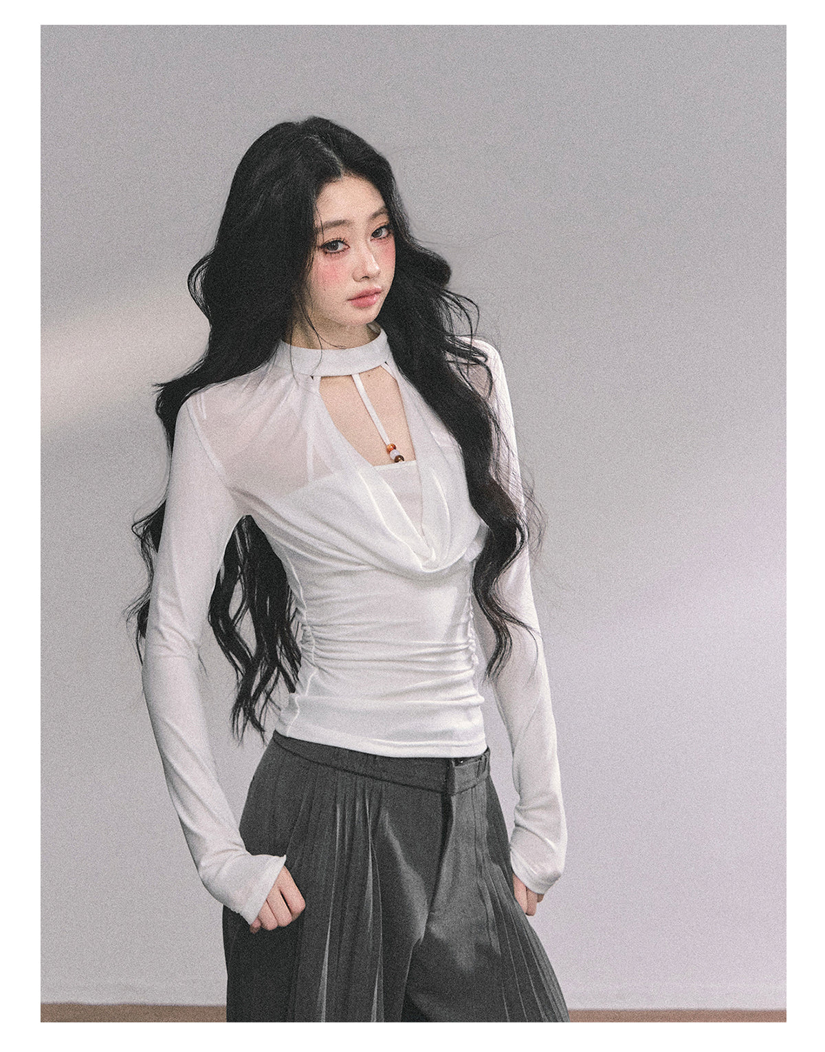ShaoYeYan Baddie Hot Girl Fake Two-Layer Long Sleeve Top