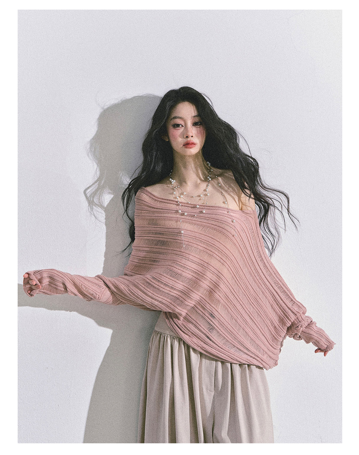 ShaoYeYan Gentle Sister French Style Off-Shoulder Knit Sweater