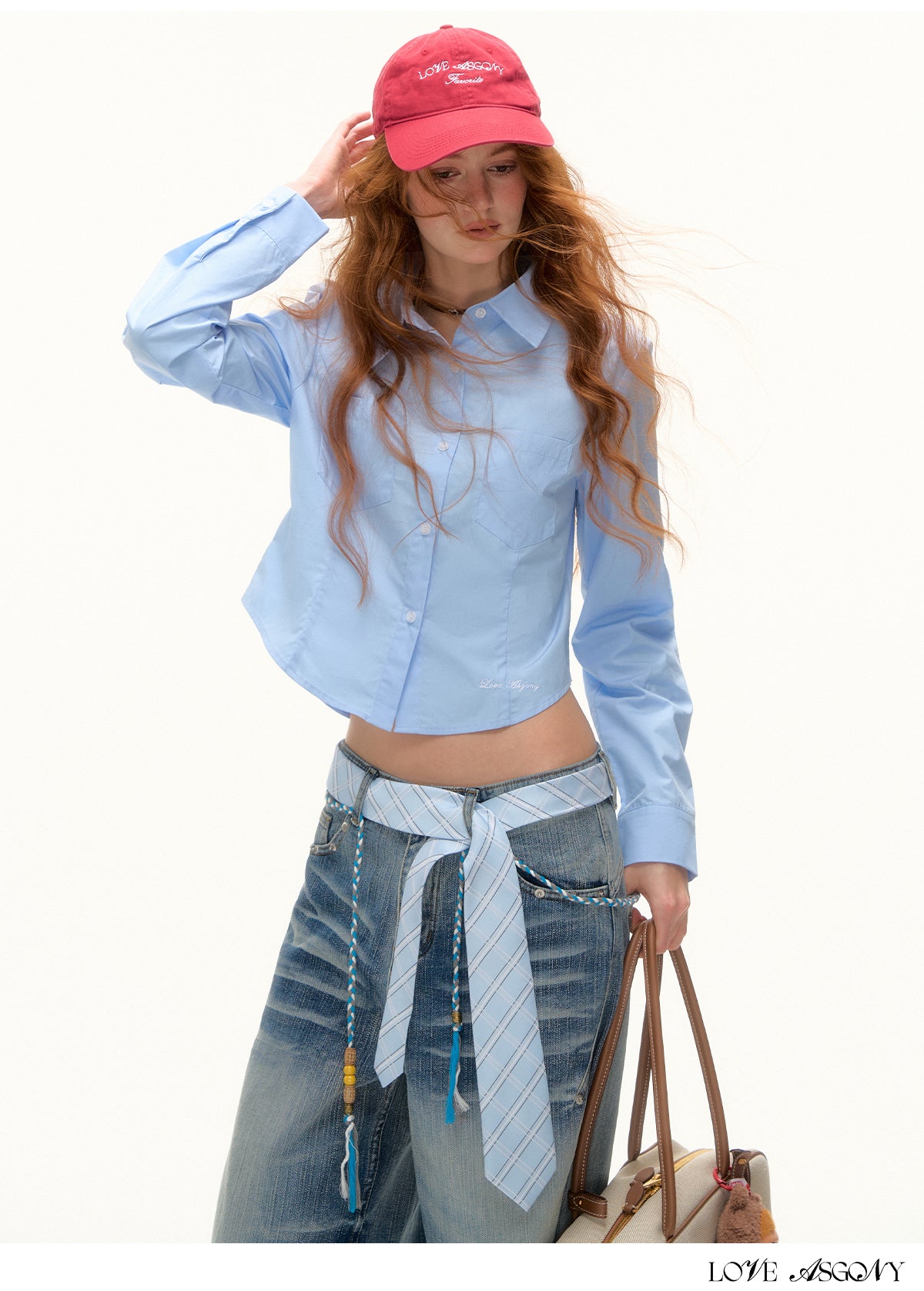 AsGony Solid Color Short Sleeve Embroidered Shirt