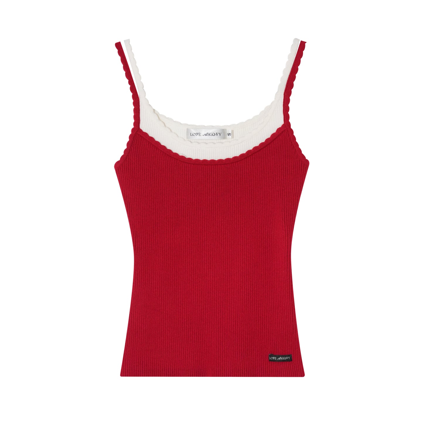 AsGony Designer Fake Two-Layer Wave Edge Camisole