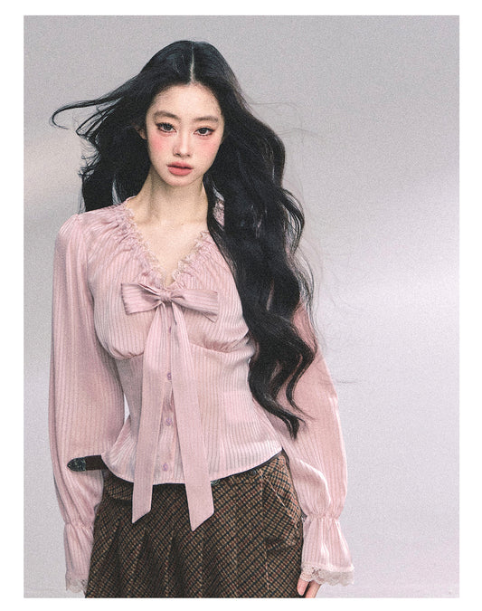 ShaoYeYan Lori Sweet Charm Slim Pink Lace Blouse