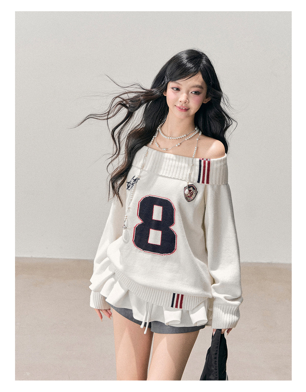 ShaoYeYan Aomalm Frost Spreading Corner Off-Shoulder Sweatshirt