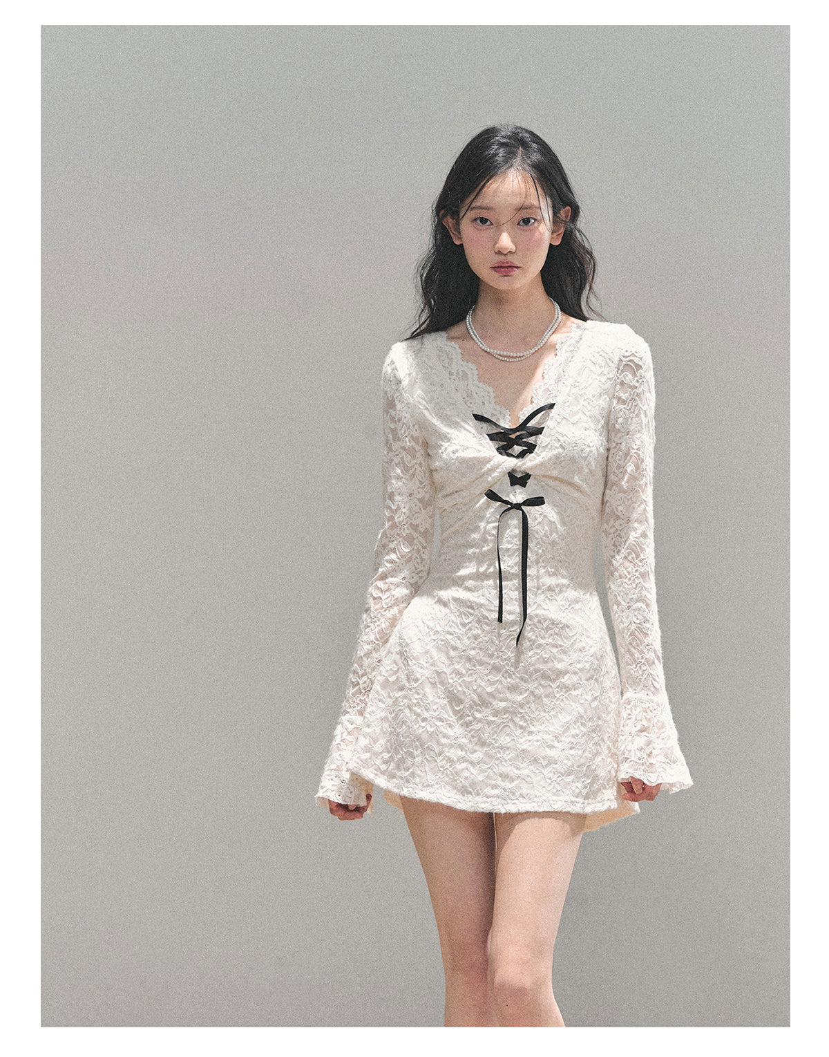 ShaoYeYan Aomalm Listening to Blank Long Sleeve Lace Dress