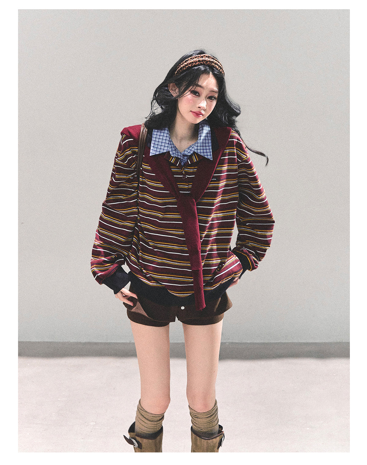 ShaoYeYan Fake Two-Layer Striped Polo Collar T-Shirt