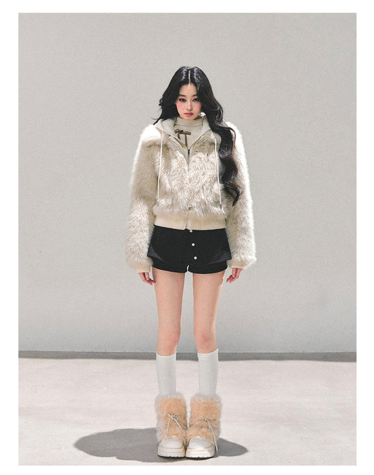 ShaoYeYan Only She Treads Through Snow Fake Two-Layer Hooded Coat