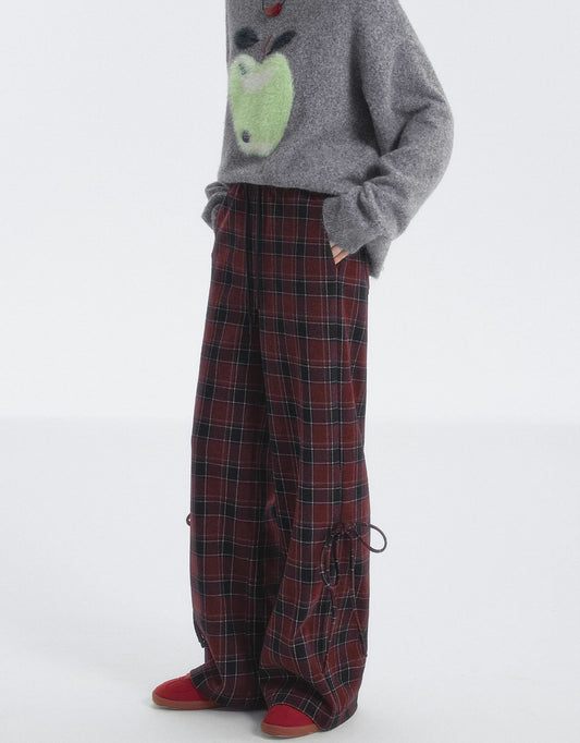 SOMESOWE Plaid Drawstring Trousers