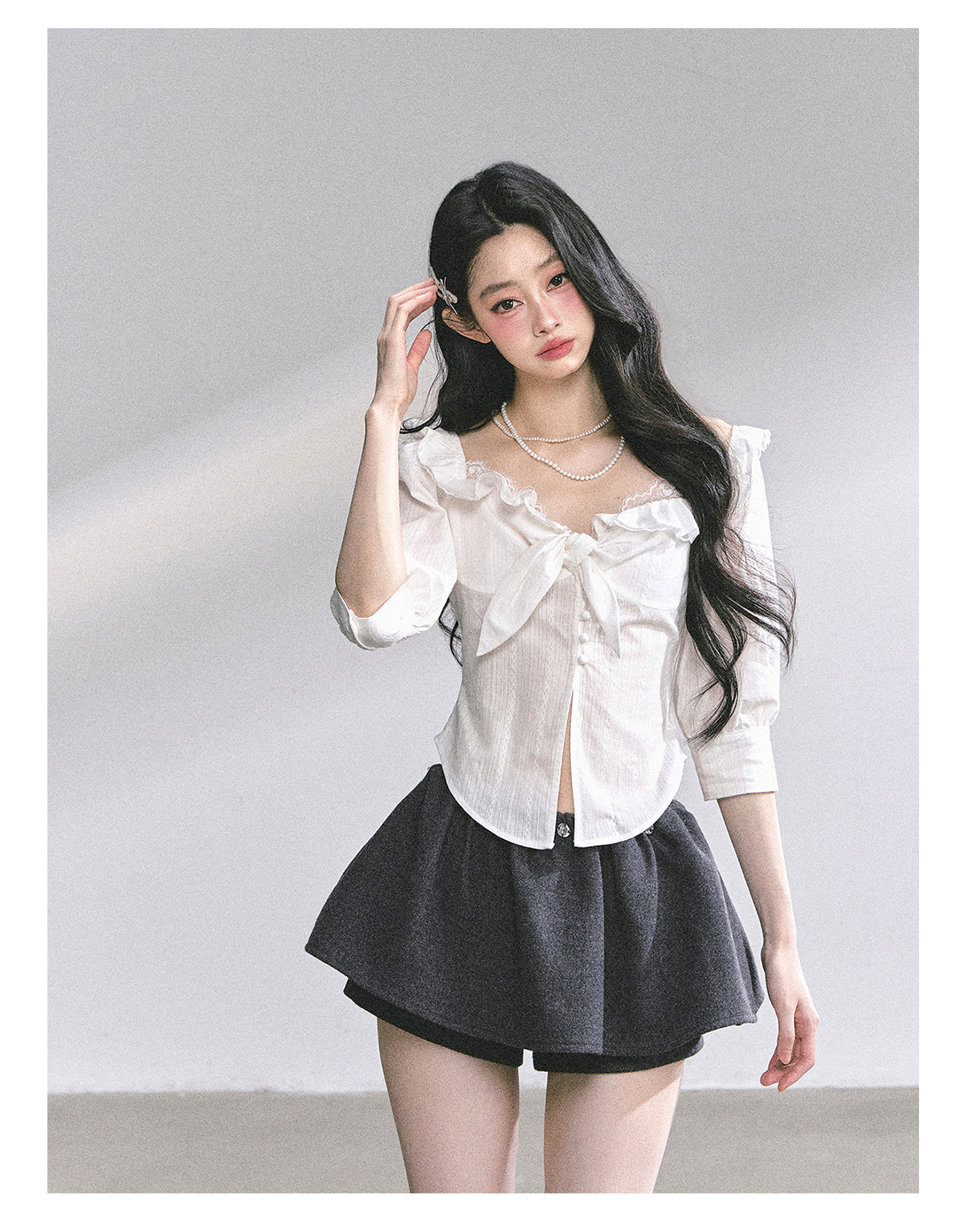 SHAOYEYAN French White Lace Waist-Defining Blouse