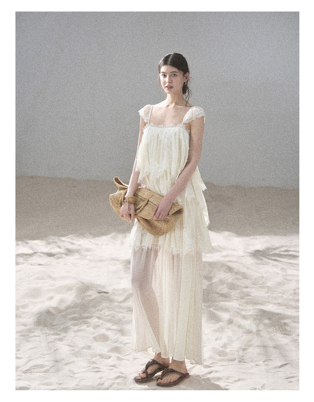 ShaoYeYan Aomalm Freedom of the Sea Breeze Asymmetric French Lace Mesh Top