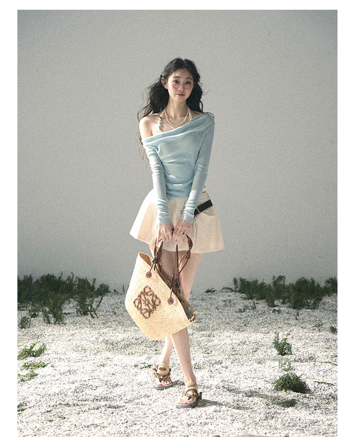 ShaoYeYan Aomalm Frosting on the Shoulder Fake Two-Layer Halter Top