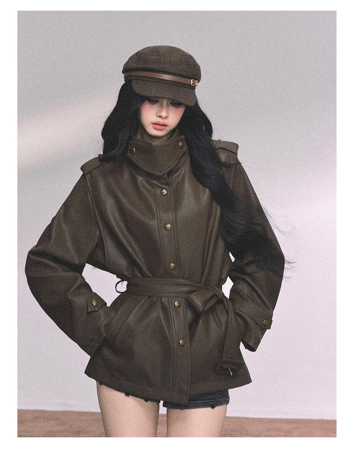 ShaoYeYan UK Time Zone Loose Fit Biker PU Leather Jacket