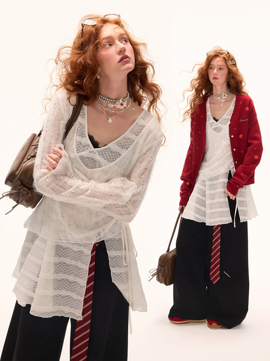 MAMC Sheer Layered V-Neck Top