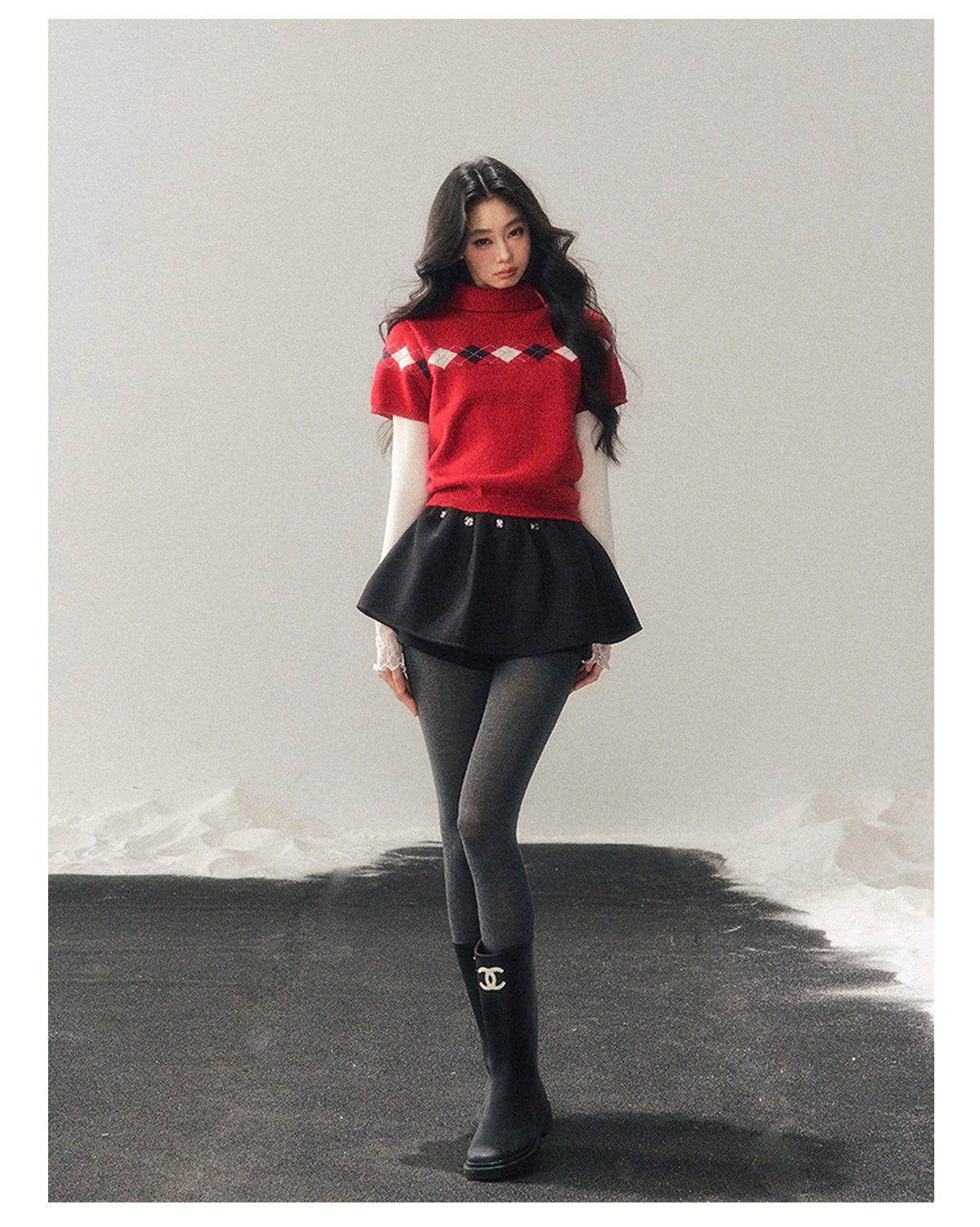 ShaoYeYan Aomalm Snow-Wrapped Christmas Letter Semi-Turtleneck Sweater