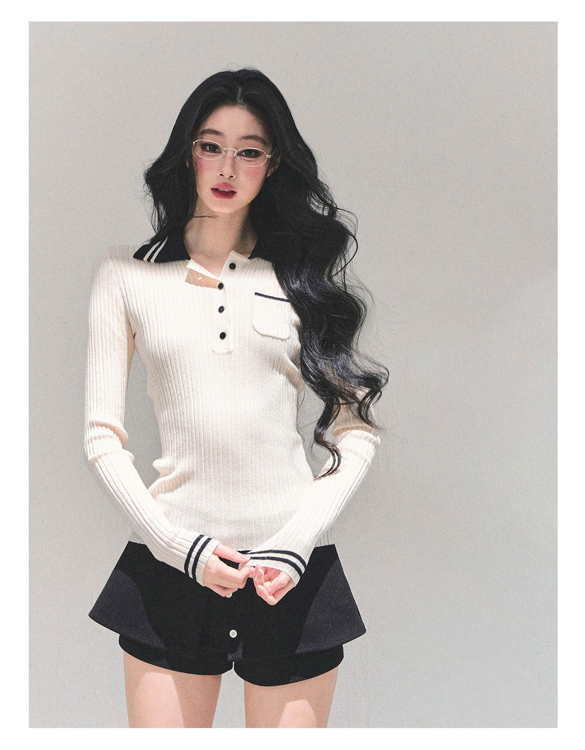 ShaoYeYan Wendy's Letter Long Sleeve Polo Knit Sweater