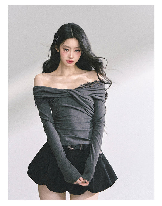 SHAOYEYAN Pure Desire Off-Shoulder Lace Tee