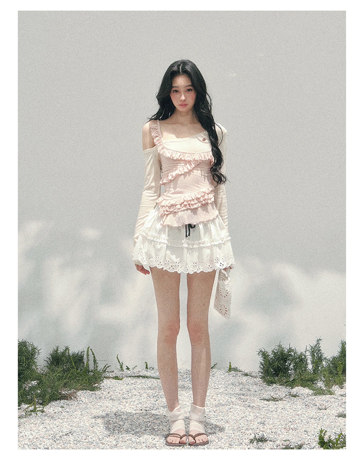 ShaoYeYan Aomalm Frosted Tenderness Fake Two-Layer Ruffle Top