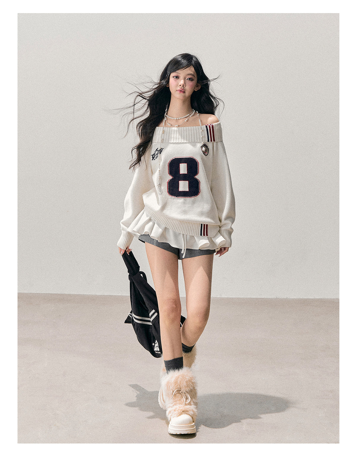 ShaoYeYan Aomalm Frost Spreading Corner Off-Shoulder Sweatshirt