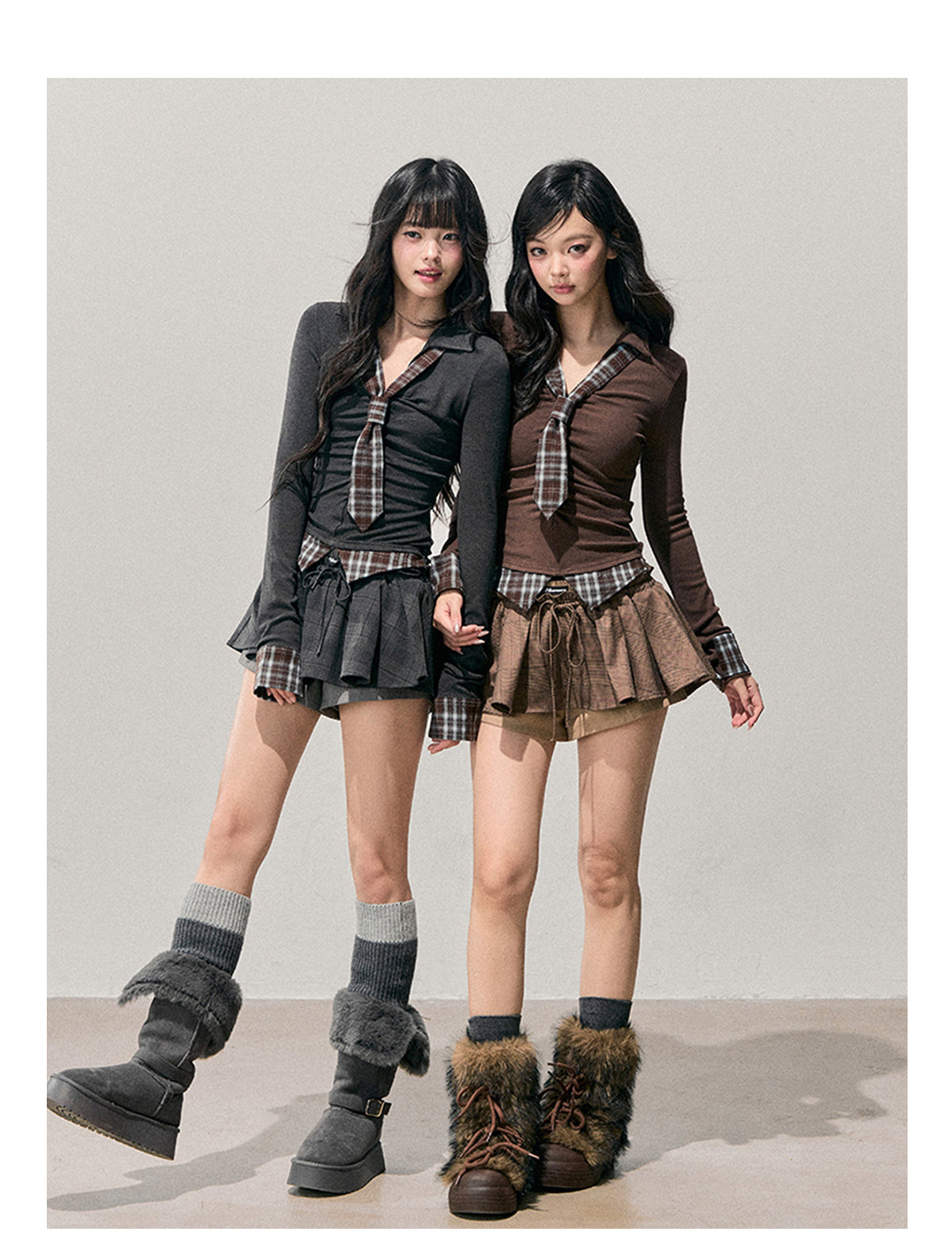 ShaoYeYan Aomalm Moss Fading Fake Two-Layer Plaid Knit Top