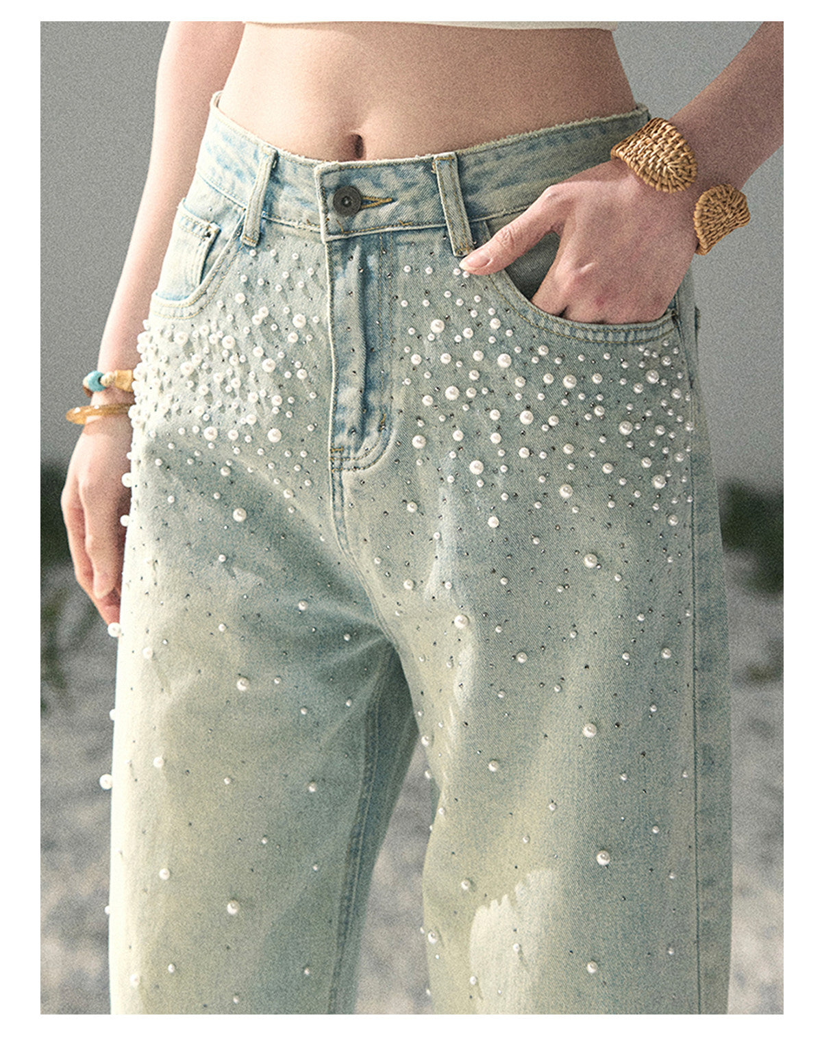 ShaoYeYan Aomalm Blue Note Stardust Embellished Straight Jeans