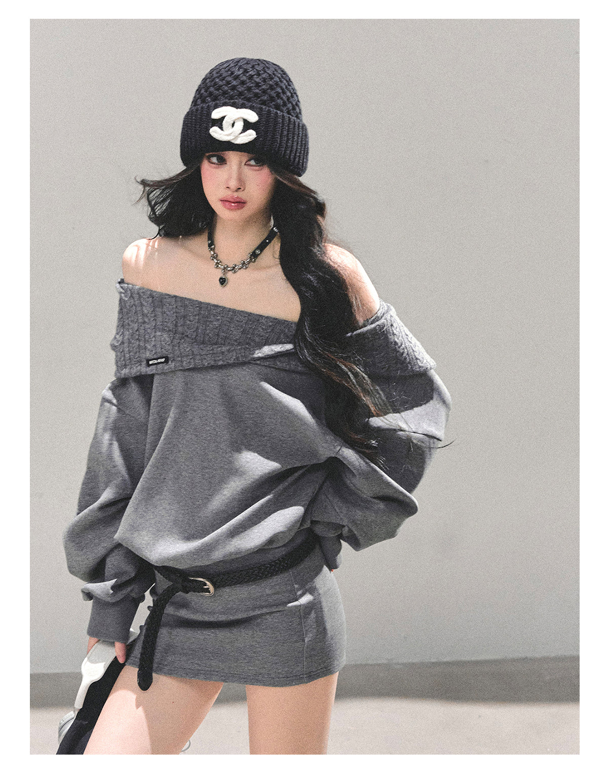 SHAOYEYAN Fake Two-Piece Oversized Hoodie Dress (with belt)