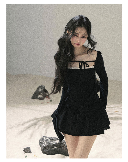ShaoYeYan Aomalm Suspended Moonlight Long Sleeve Square Neck Lace Top