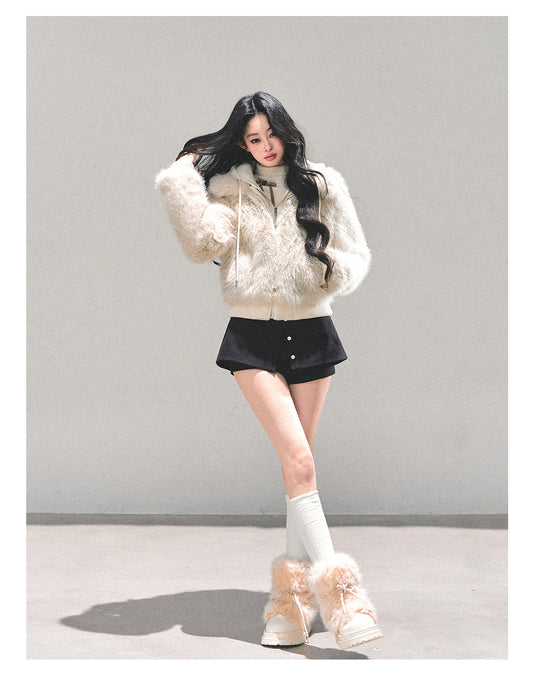 ShaoYeYan Only She Treads Through Snow Fake Two-Layer Hooded Coat