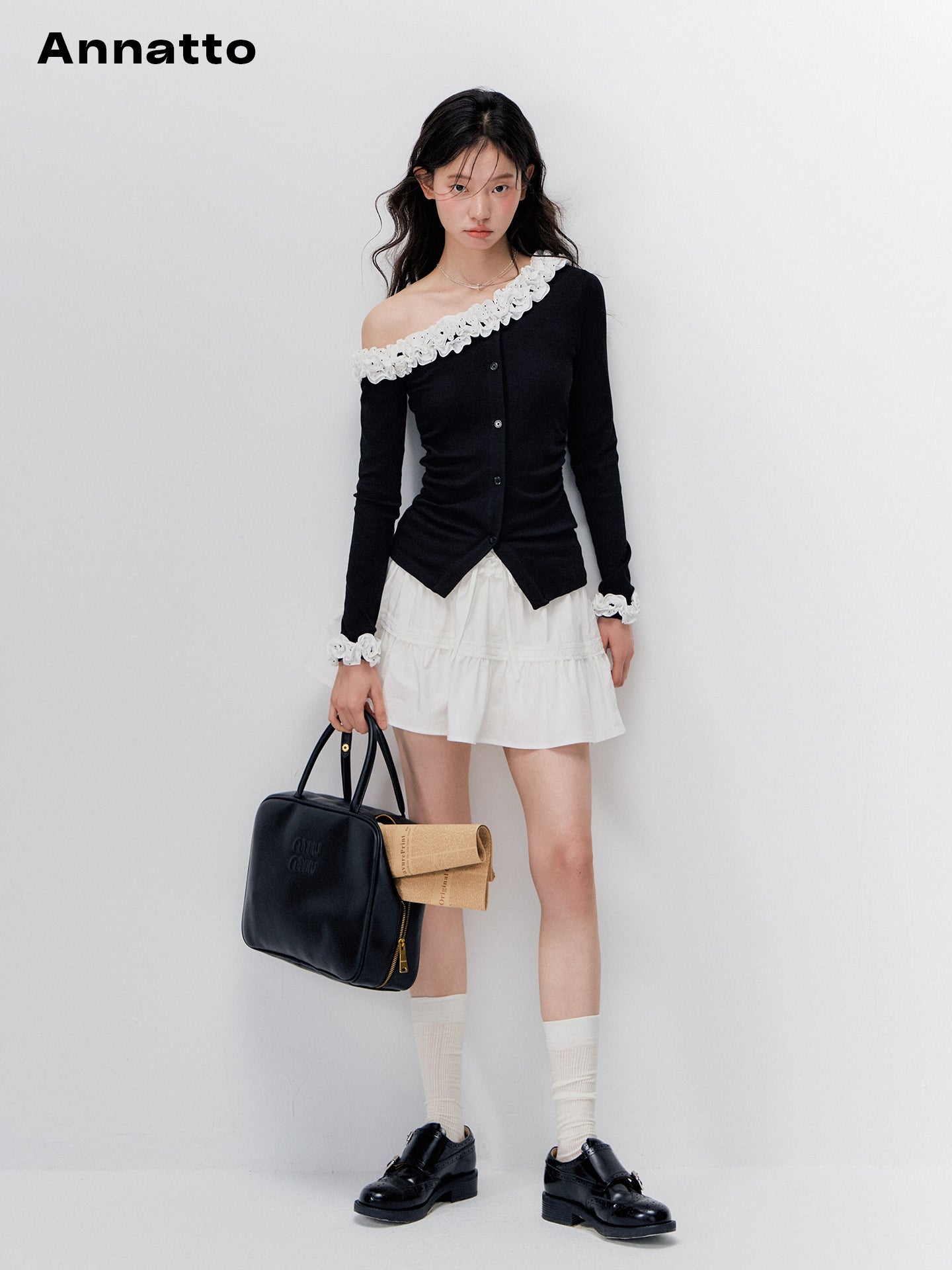 ANNATTO 'Noir Polka' Off-Shoulder Top & Mini Skirt