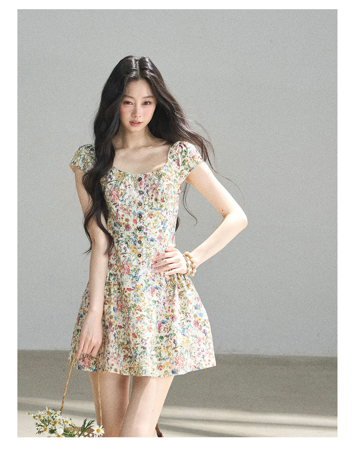 ShaoYeYan Aomalm Blazing Full Bloom French Floral Puff Dress