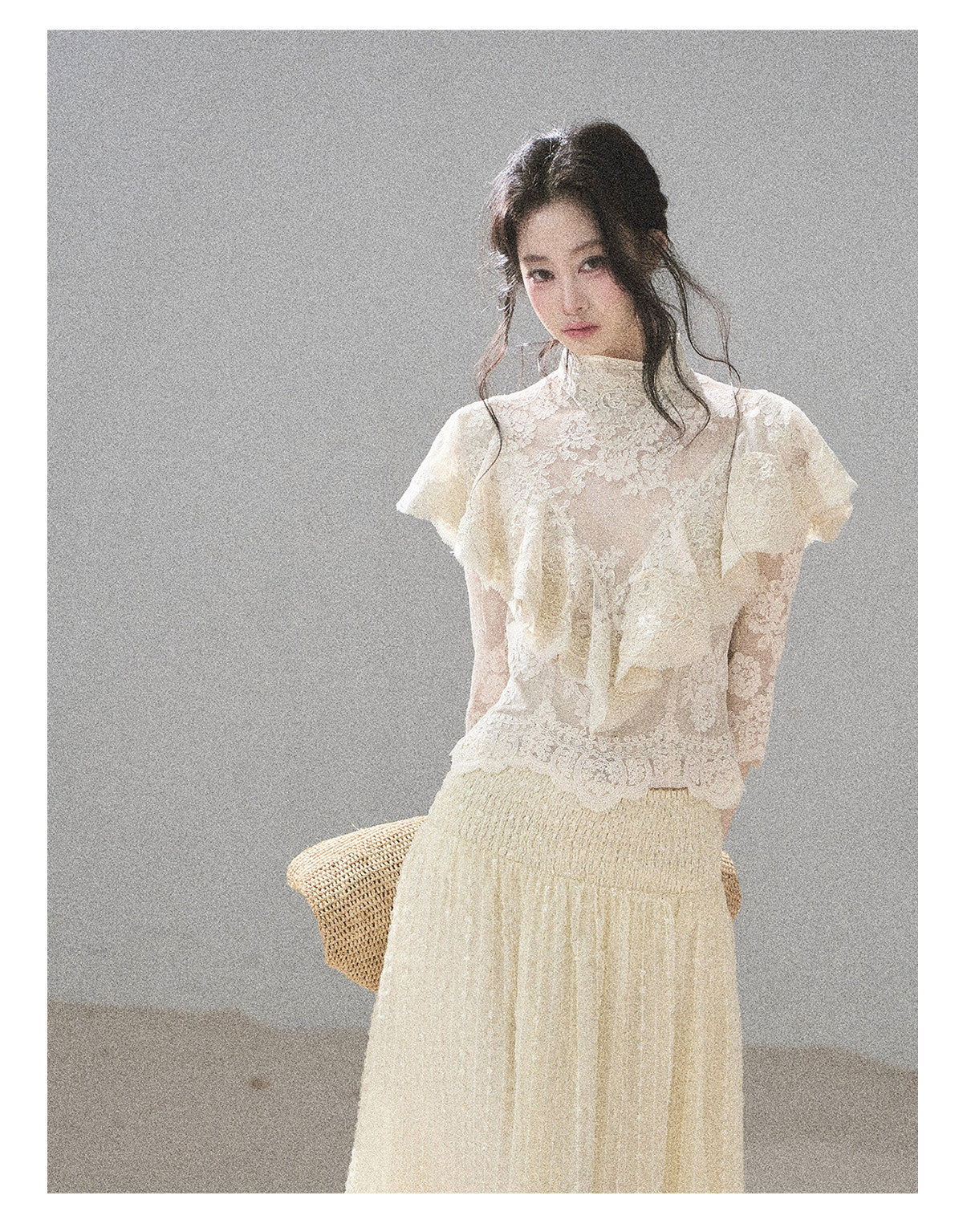 ShaoYeYan Aomalm Semi-Transparent Flower Pure Desire Sheer Lace Top
