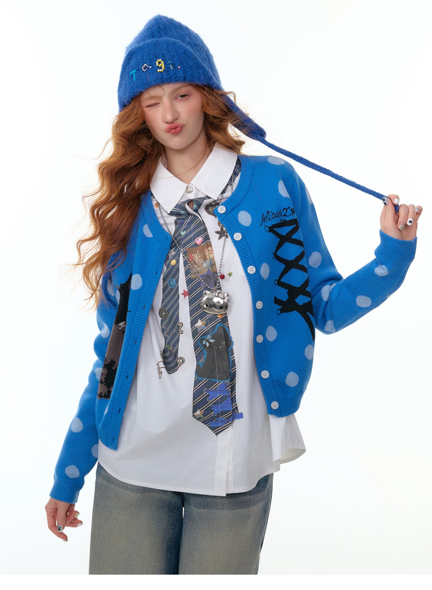 ZiziFei "Meow Sweetheart" Dot Knit Cardigan